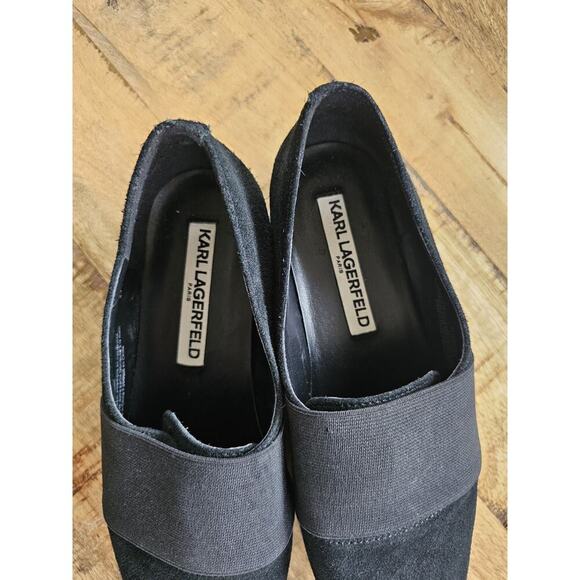 KARL LAGERFELD Kristi Black Leather Almond Toe Slip On Sneakers Shoes Women 6.5 - Picture 2 of 8